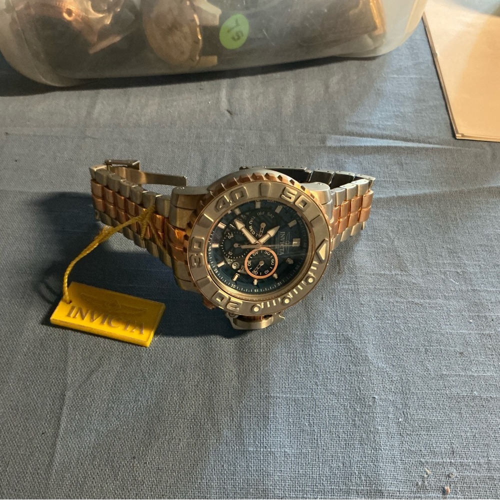 Invicta Gold and Silver Watch with Blue Dial